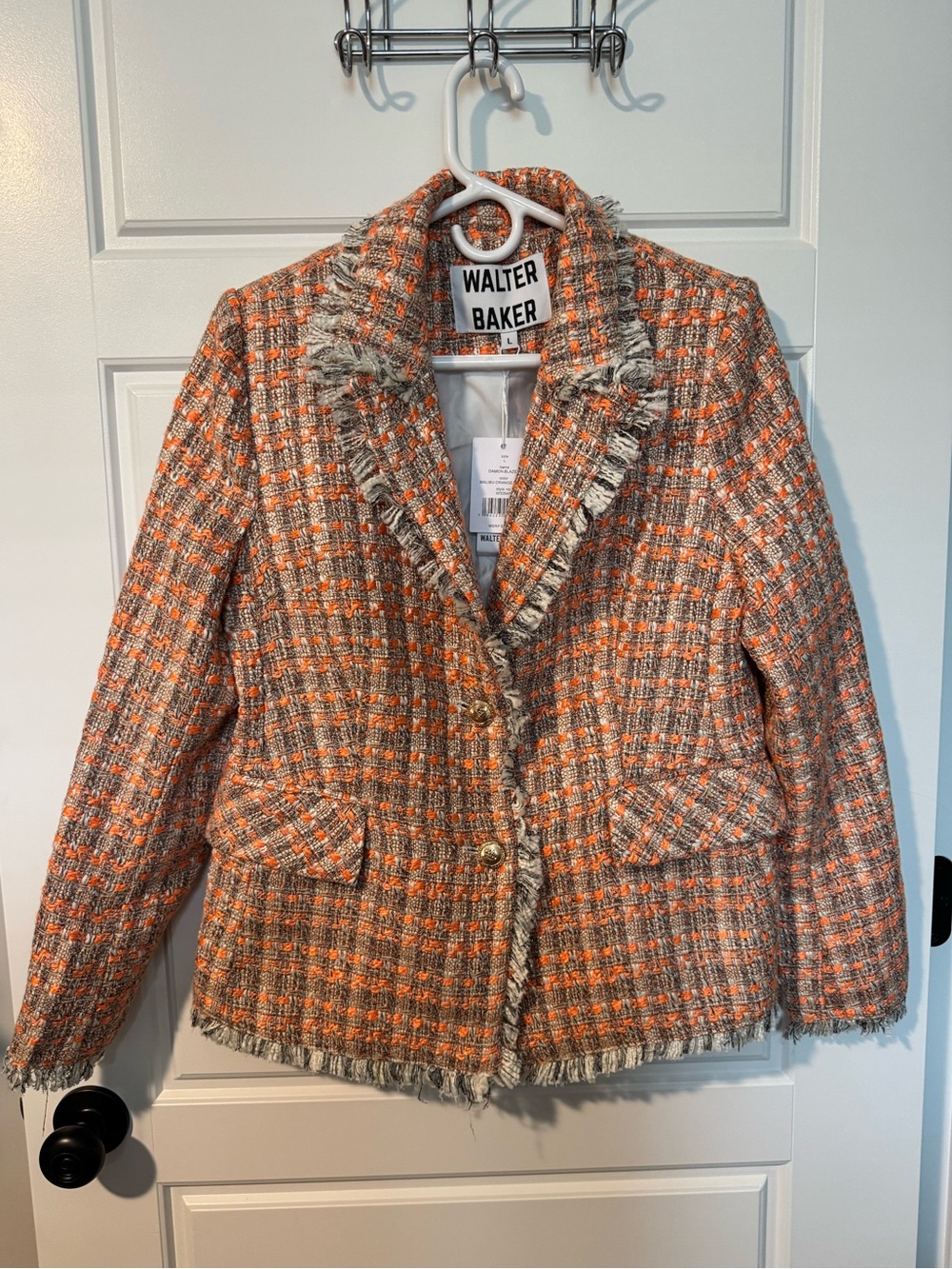 NWT Walter Baker Damon Blazer, Malibu Orange Tweed, Size Large